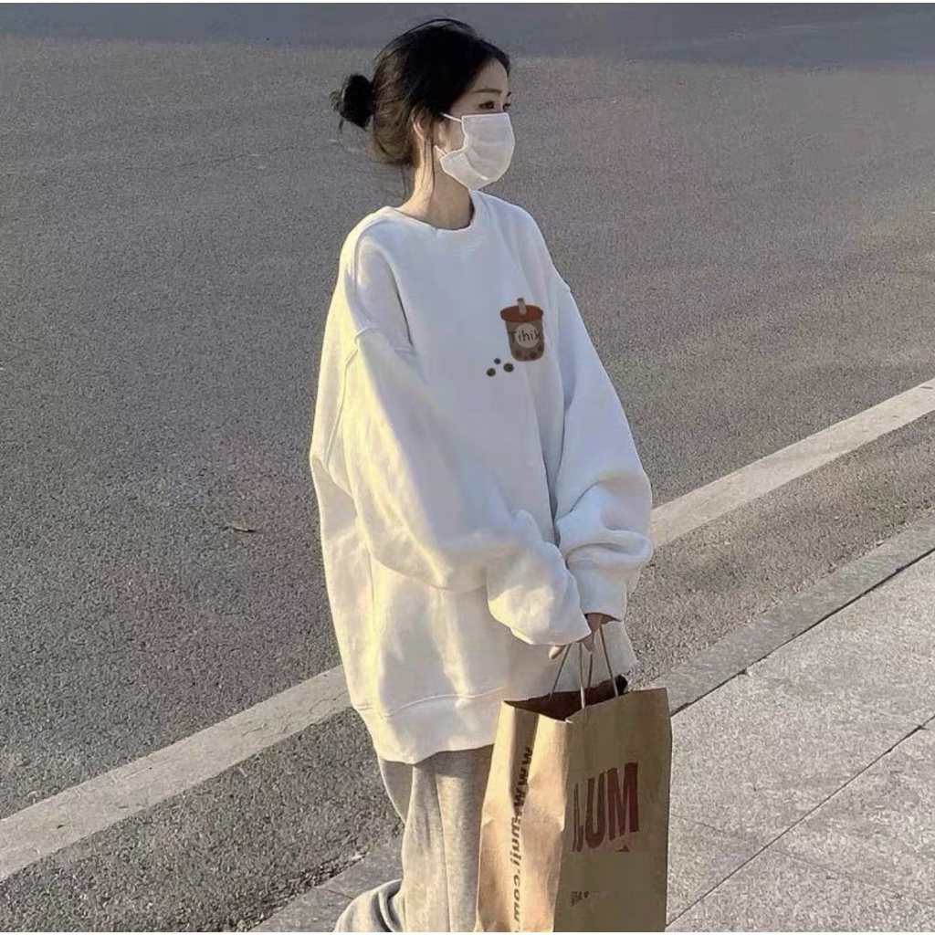 Áo sweater nỉ bông Tihik  Thun kiểu form rộng dài tay phồng dáng học sinh hàn quốc cá tính peonyb unisex đẹp