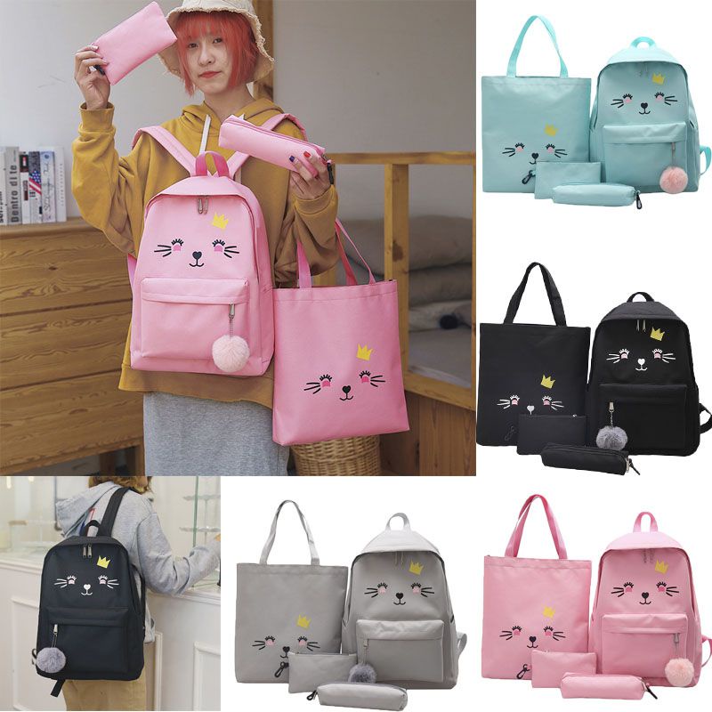 Set 4 Balo Túi Xách Ví Canvas Dễ Thương Cho Nữ