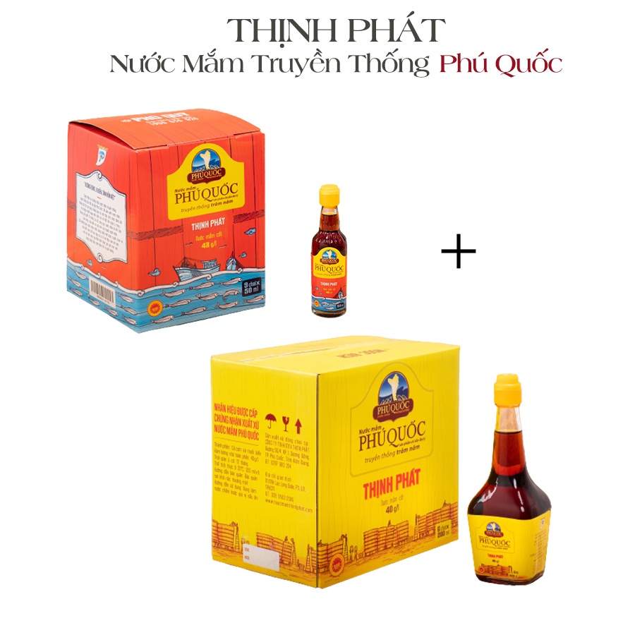 2 Combo hộp 6 chai Ngọc Bích 200ml 40 độ và hộp 9 chai Phú Quý 50ml 43 độ nước mắm truyền thống Phú Quốc Thịnh Phát