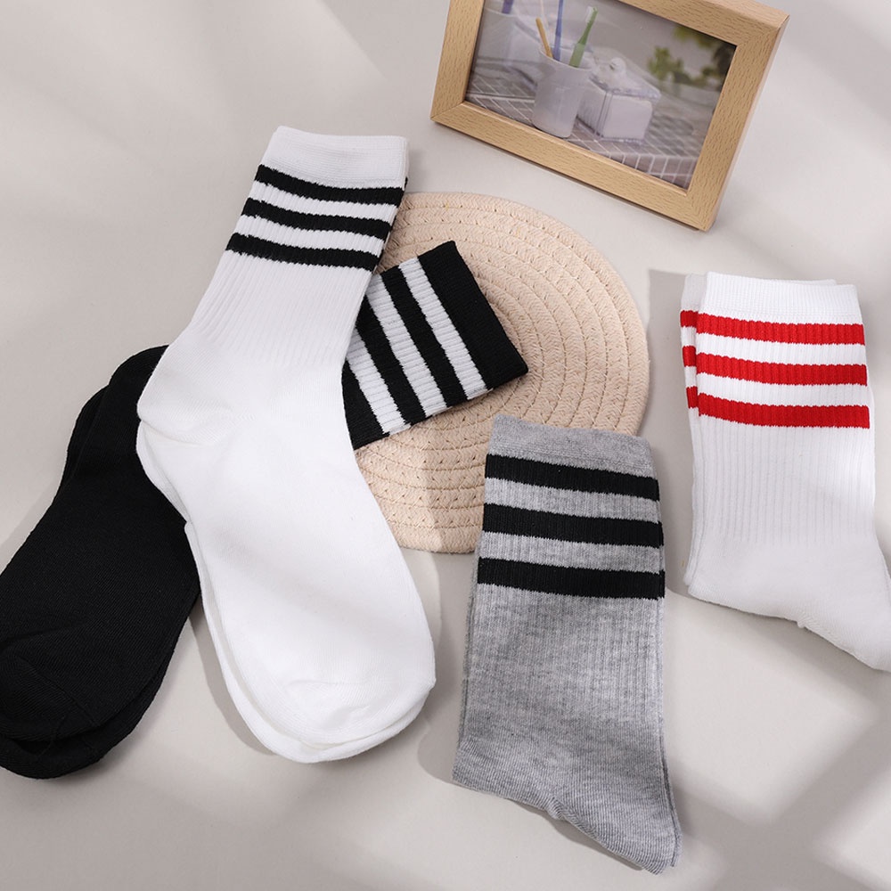 Vớ Thể Thao Cotton Dày Dặn Thoáng Khí Họa Tiết Kẻ Sọc Đơn Giản Thời Trang Thu Đông Phong Cách Nhật Bản Cho Nữ