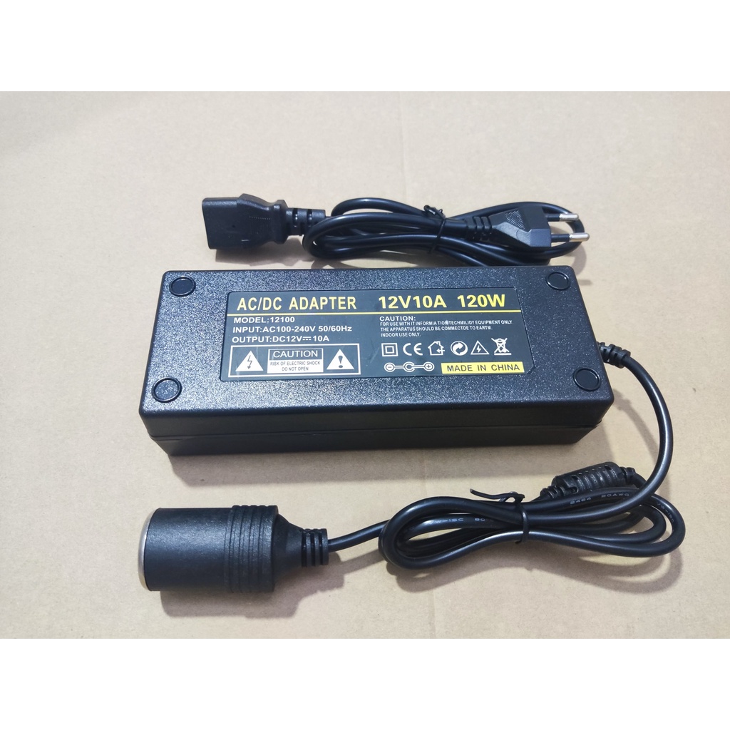 Bộ Chuyển Đổi Nguồn Điện 220V Sang 12V Đầu Cắm Ô Tô 12V/10A 120W cho Máy Bơm Lốp Xe Tủ Lạnh Mini Máy Hút Bụi Mini