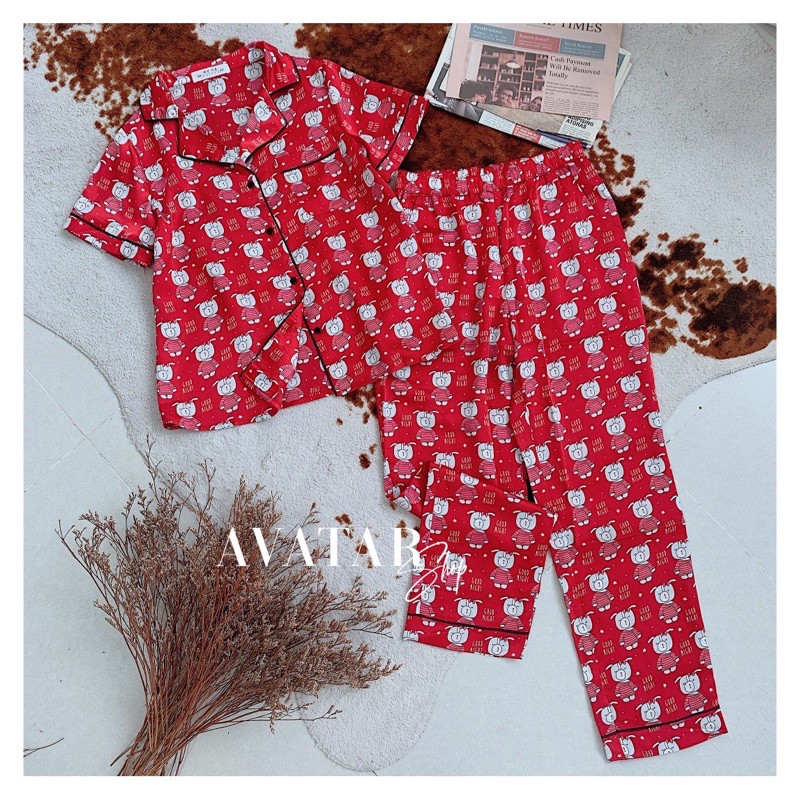 pijama lụa cộc tay quần dài