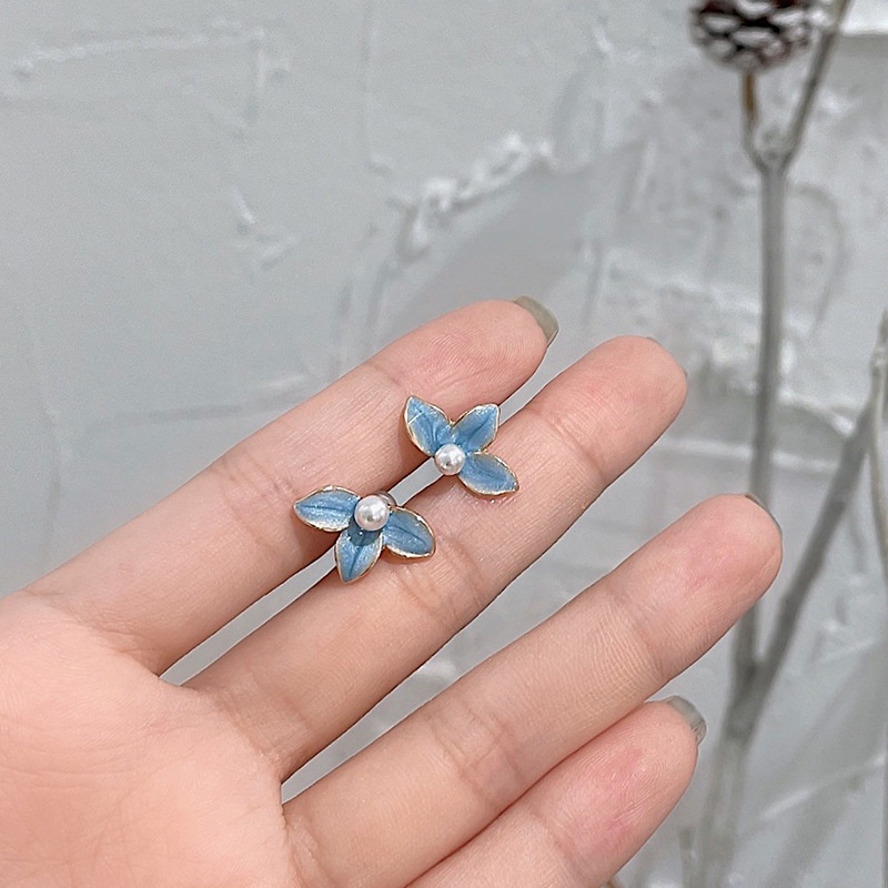 Bông Tai Mạ Bạc 925 Hình Hoa Đính Ngọc Trai Phong Cách Pháp Mới F909