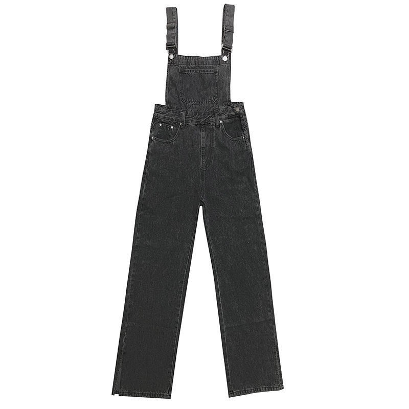 Quần Yếm Denim Dáng Rộng Xẻ Tà Lưng Cao Thời Trang Hàn Quốc Mới Cho Nữ
