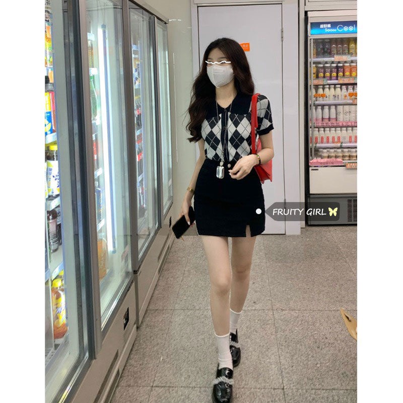 Áo polo kẻ caro đen trắng phối màu vintage Hàn Quốc | BigBuy360 - bigbuy360.vn