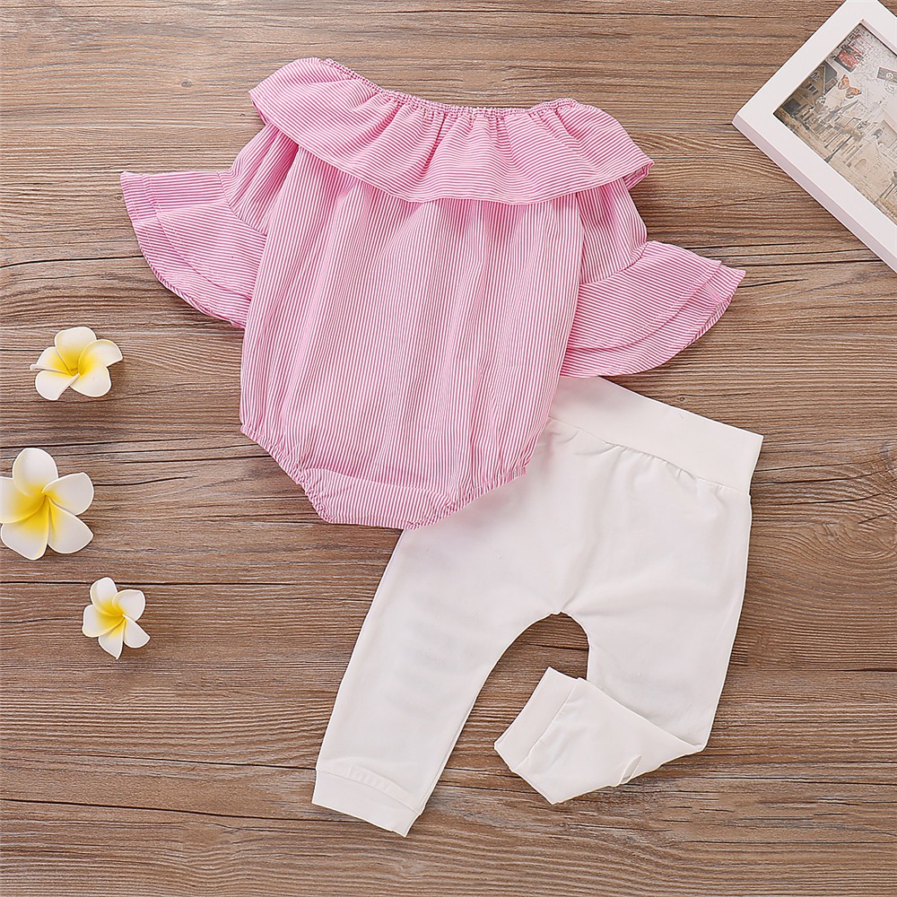 Áo liền quần MIKRDOO trễ vai tay loe + Quần dài phối rách thời trang cho bé gái