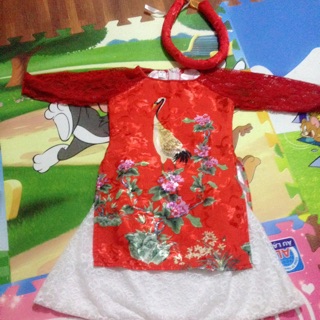áo dài gấm pha ren