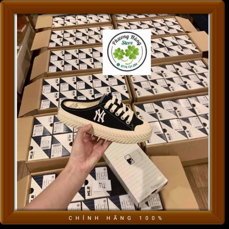 Giày đạp gót đen MLB hidden tag bao check