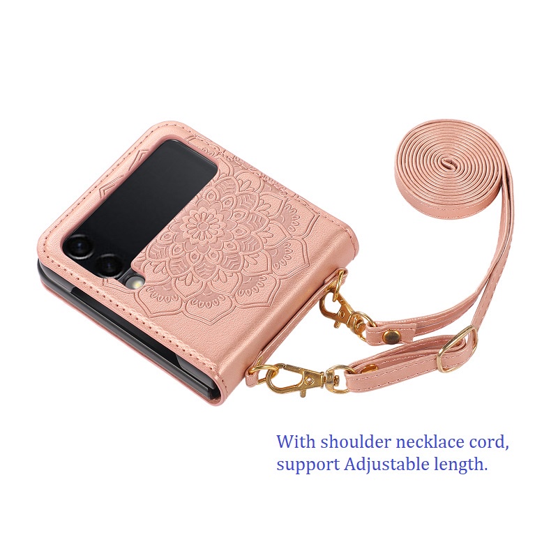 Ốp Điện Thoại Da Kiểu Ví Lật Có Dây Đeo Chéo Cho Samsung Z Flip 4 Flip 3 5G Galaxy Z Flip 3