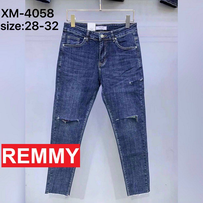 QUẦN JEAN NAM XANH ĐẬM RÁCH CAO CẤP TUA LAI HÀN QUỐC VS4058 REMMYSHOP