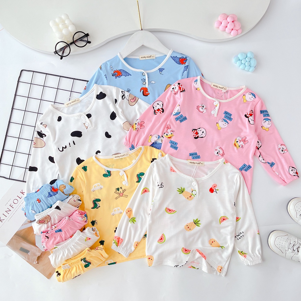 Bộ quần áo trẻ em 6-19kg dài tay Minky Mom Trang trại cho bé trai bé gái, vải lạnh cao cấp siêu co giãn, mềm mịn