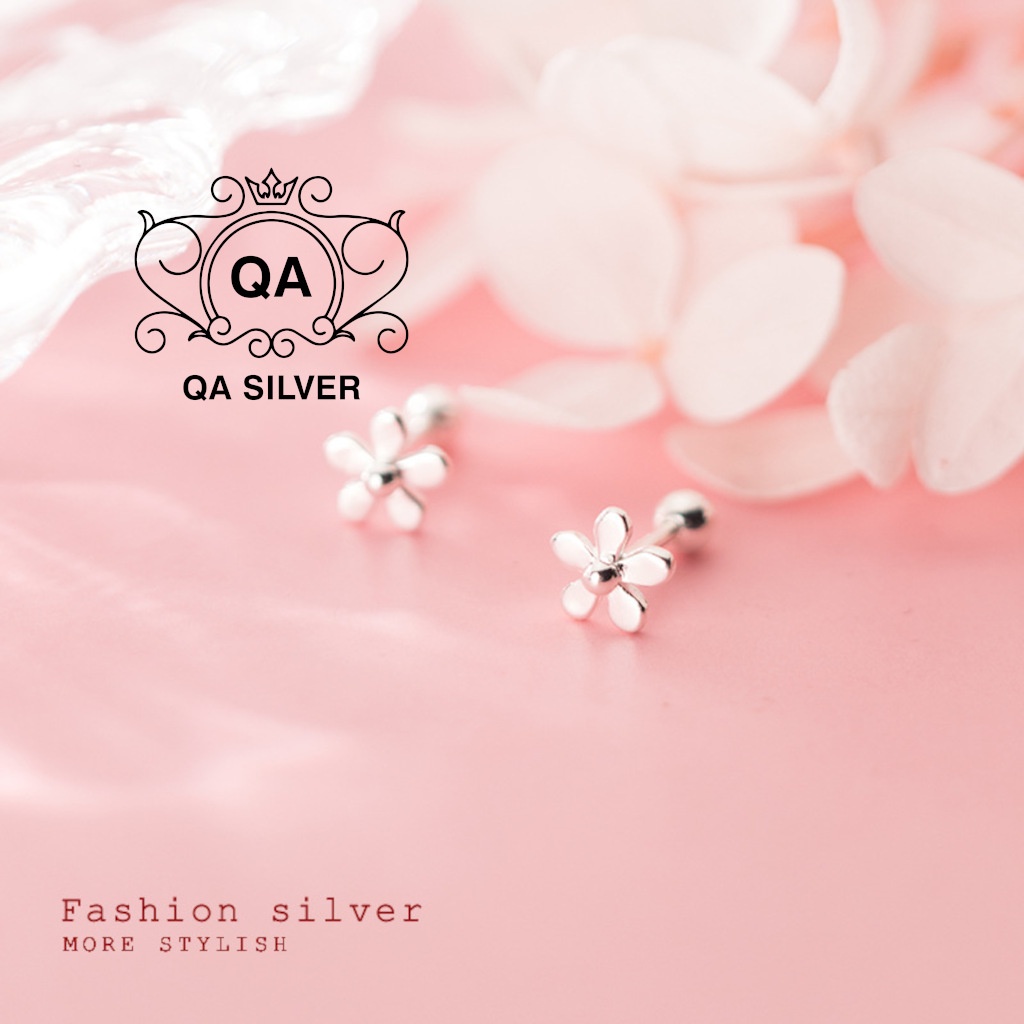 Khuyên tai bạc 925 hoa năm cánh chốt bi vặn bông nữ S925 FLORA QA SILVER Earrings EA220809