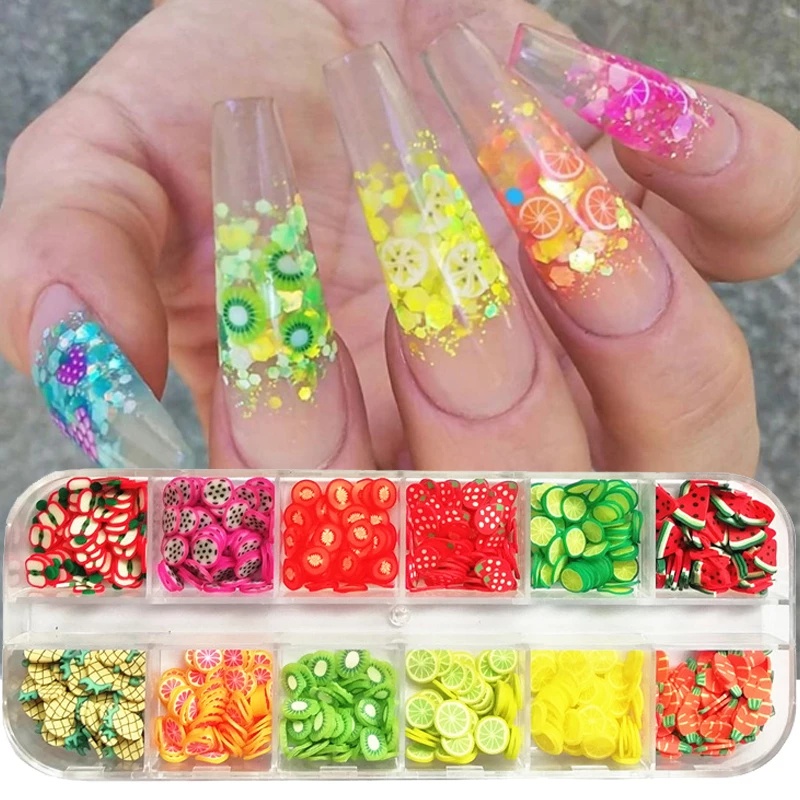 [Hàng mới về] Hộp 12 ngăn đựng phụ kiện trang trí móng tay 3d hình hoa/trái cây