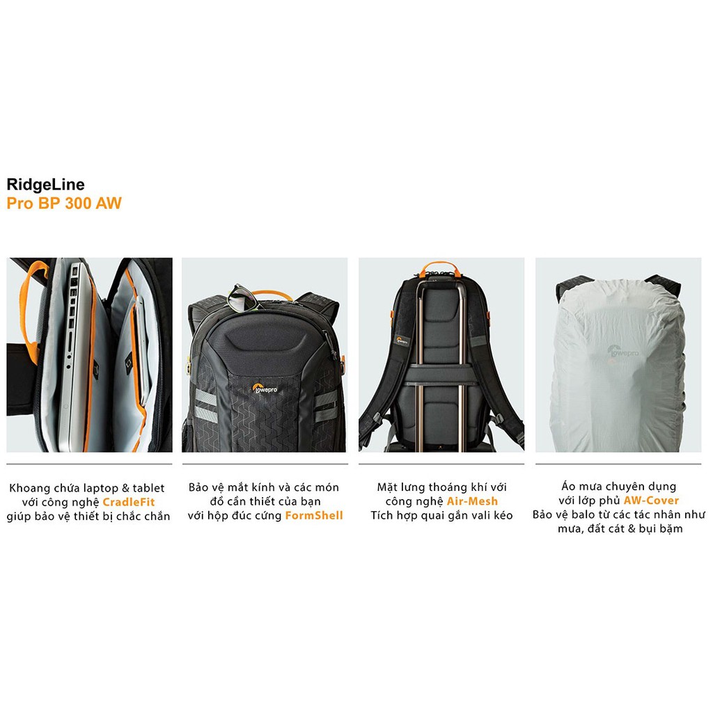 Balo máy ảnh Lowepro Ridgeline Pro BP 300 AW, Chính hãng Hoằng Quân