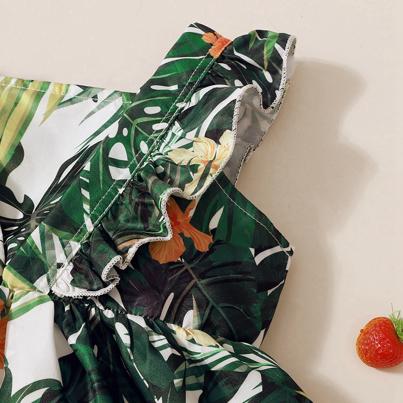 Đầm MIKRDOO không tay in họa tiết chiếc lá thời trang mùa hè xinh xắn cho bé gái