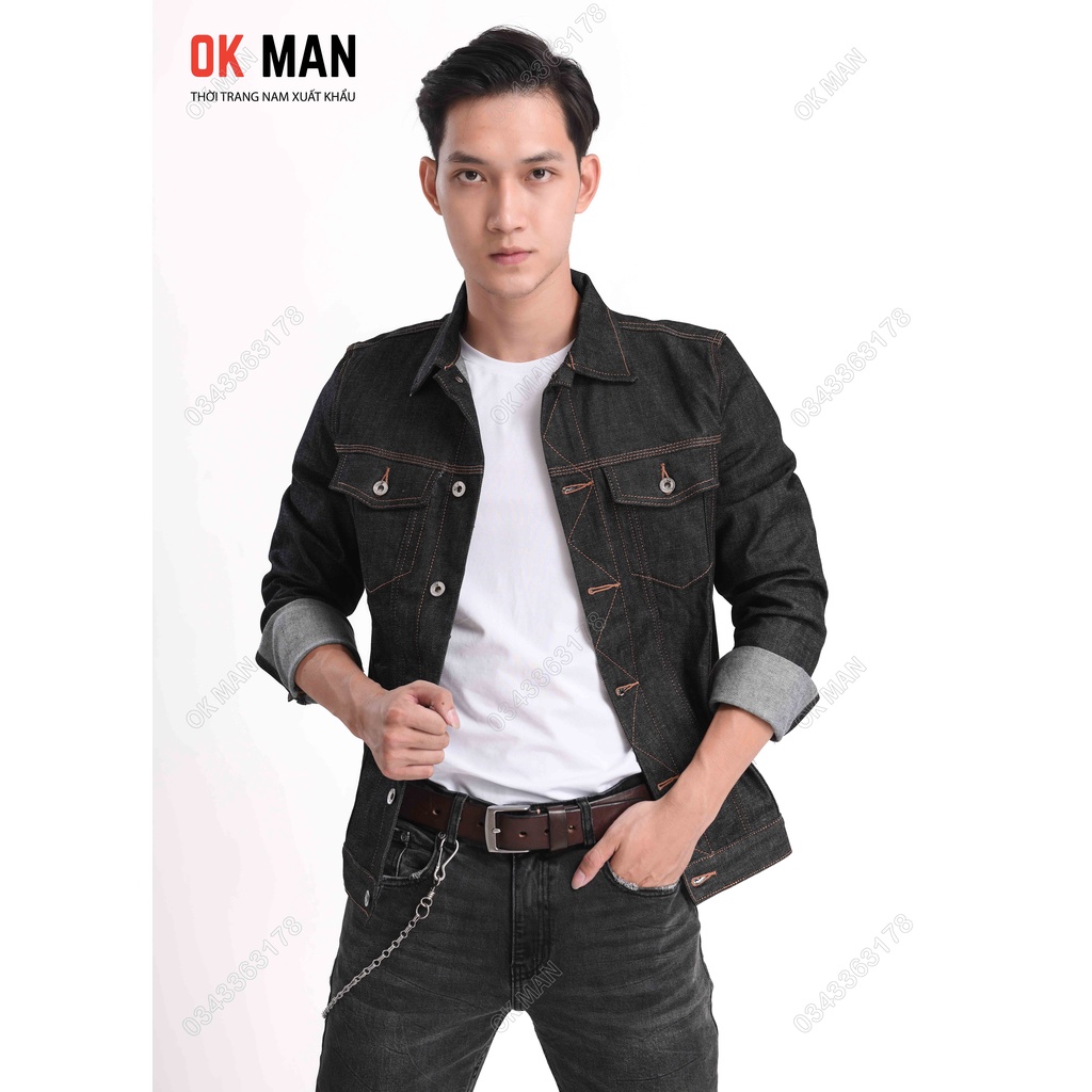 Áo khoác jean nam 2 màu indigo cao cấp, form slimfit, OkMan