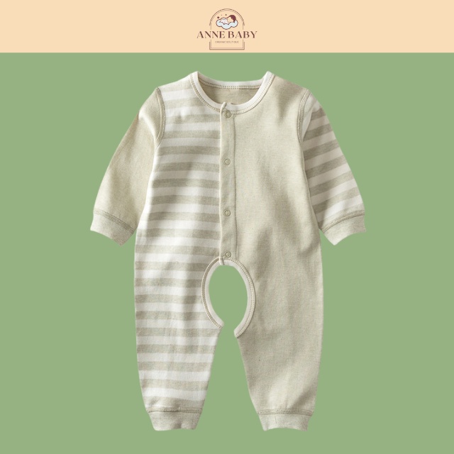 Bodysuit Mùa Hè Cho Bé Trai Bé Gái 0-2 Tuổi Cotton Organic Kẻ Sọc, Body Dài Tay Cho Bé Hữu Cơ Tự Nhiên