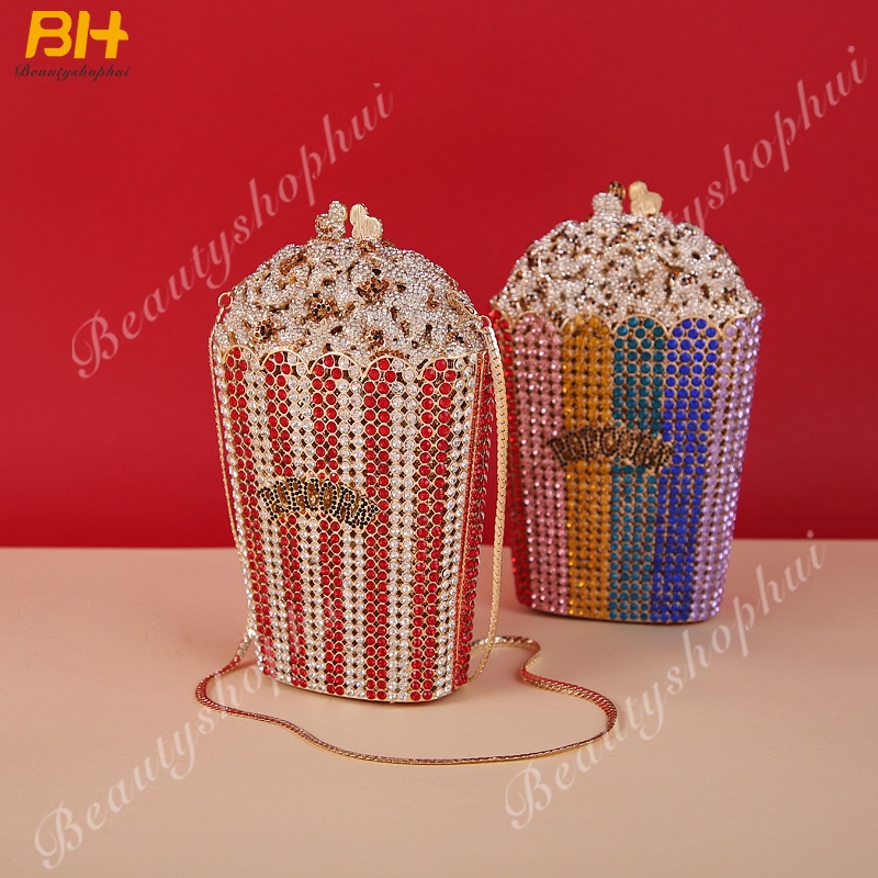 Túi Đựng Điện Thoại Di Động Hình Bắp Rang Bơ Đính Đá Pha Lê Dễ Thương Sáng Tạo