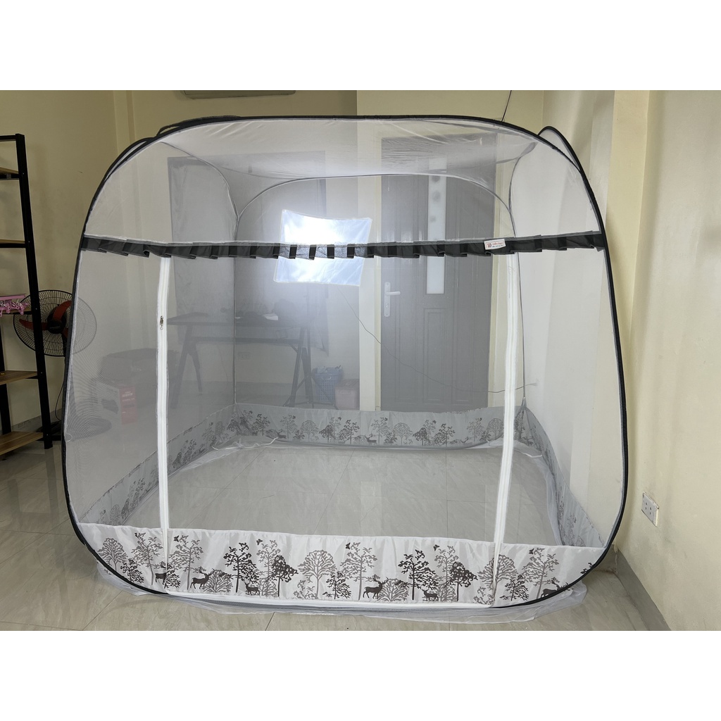 Mùng Chụp Đỉnh Vuông Rộng Rãi - Mùng chụp tự bung nóc vuông chân viền