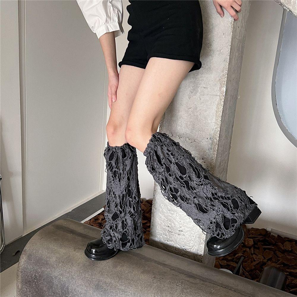 Qqmall Vớ Ống Chân Giữ Ấm Chân Mỏng Màu Trơn Phong Cách Harajuku Lolita Vintage Cá Tính