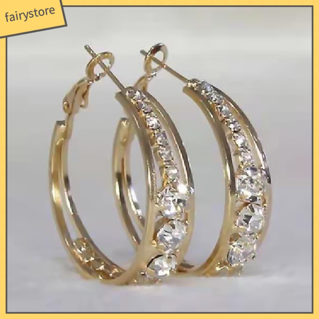 Bông Tai Hình Tròn Bằng Hợp Kim Đính Đá Lấp Lánh Sang Trọng