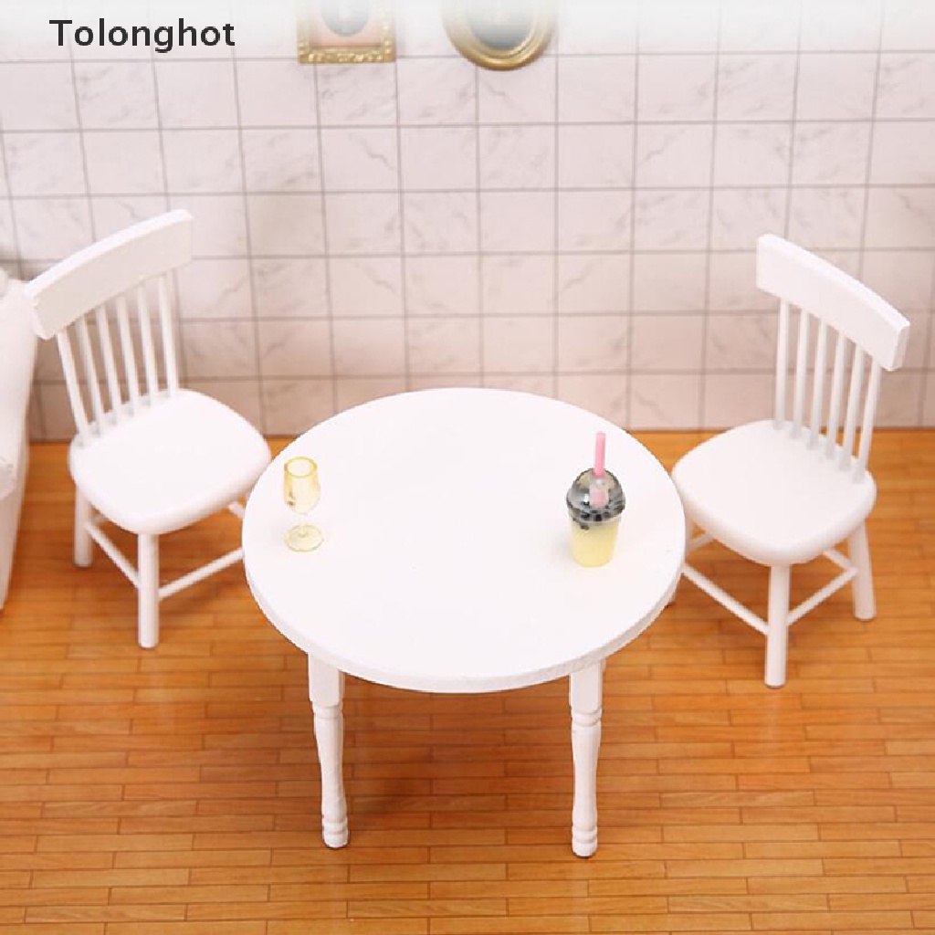 Mô Hình Bàn Ghế Gỗ Màu Trắng Trang Trí Nhà Búp Bê