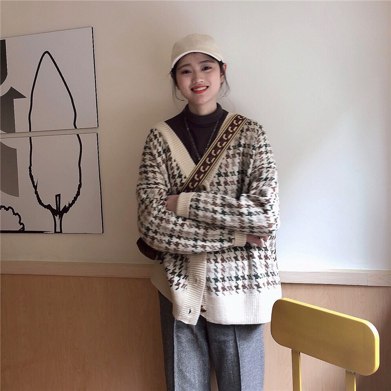 Áo len cadigan kẻ sọc phong cách Retro CDG001