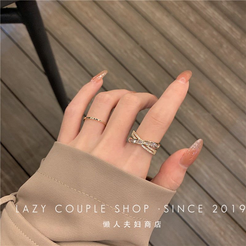 Sense of Quality Affordable Luxury Ring Cold Wind Special-Interest Design Simple and Stylish PersonalityinsTrendy Zircon Super Flash Opening Female