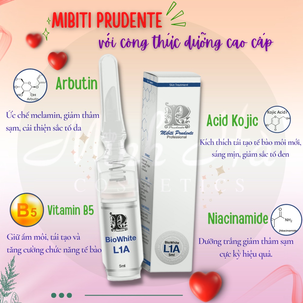 Kem khử thâm môi Mibiti Prudente Biowhite L1A 5ml mang lại sự tươi mới tự nhiên cho đôi môi