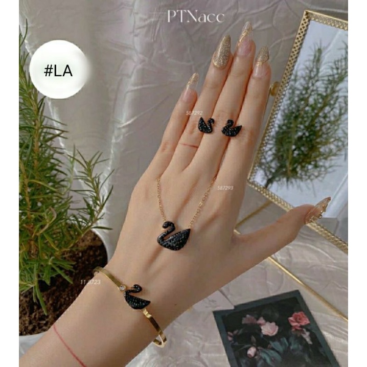 Set Dây chuyền,Lắc tay,khuyên tai 💥THIÊN NGA ĐEN💥 TIitan Cao Cấp không hoen ,không gỉ,⚡Kèm Ảnh +Video thật⚡