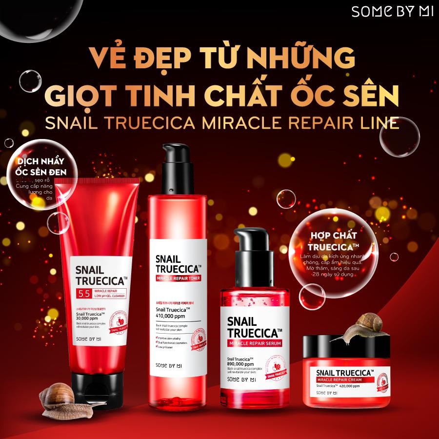 Bộ 4 Sản Phẩm Phục Hồi Mờ Thâm, Sẹo Some By Mi Snail Truecica Miracle Repair (SRM 100ml+Toner 135ml +SR 50ml + Kem 50ml)