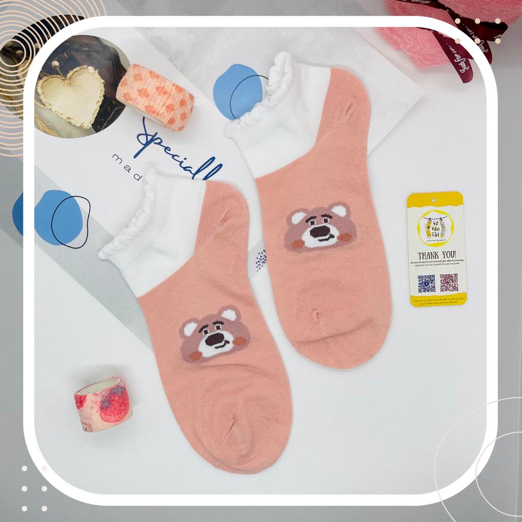 VỚ TẤT NỮ CỔ NGẮN VIỀN BÈO RĂNG CƯA GẤU DÂU LOTSO TÔNG HỒNG CAM