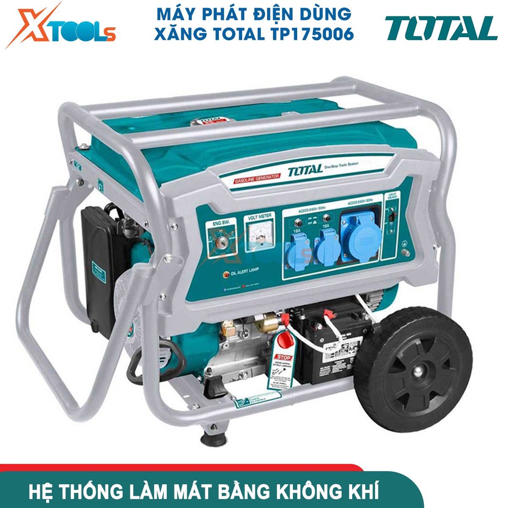Máy phát điện dùng xăng TOTAL TP175006 có thể chạy điều hoà công suất tối đa 7.5W động cơ 4 thì OHV giật-đề điện XTOOLS