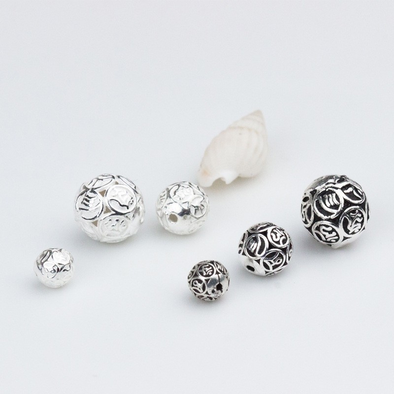 Charm bạc thái bi tròn khắc hoa văn - Charm Bạc 925 - Mã CA101