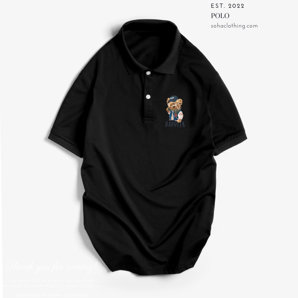Áo Thun Polo Nam Basic cổ bẻ vải Cá Sấu chuẩn form,hình in sắc nét,Gấu Happier-SoHa Clothing