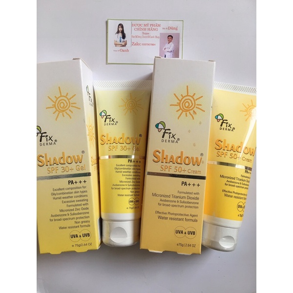 [NHẬP KHẨU CHÍNH NGẠCH BÁC SĨ DŨNG] Kem Chống Nắng Fixderma Shadow Chính Hãng SPF30 SPF50 Cho Da Mặt