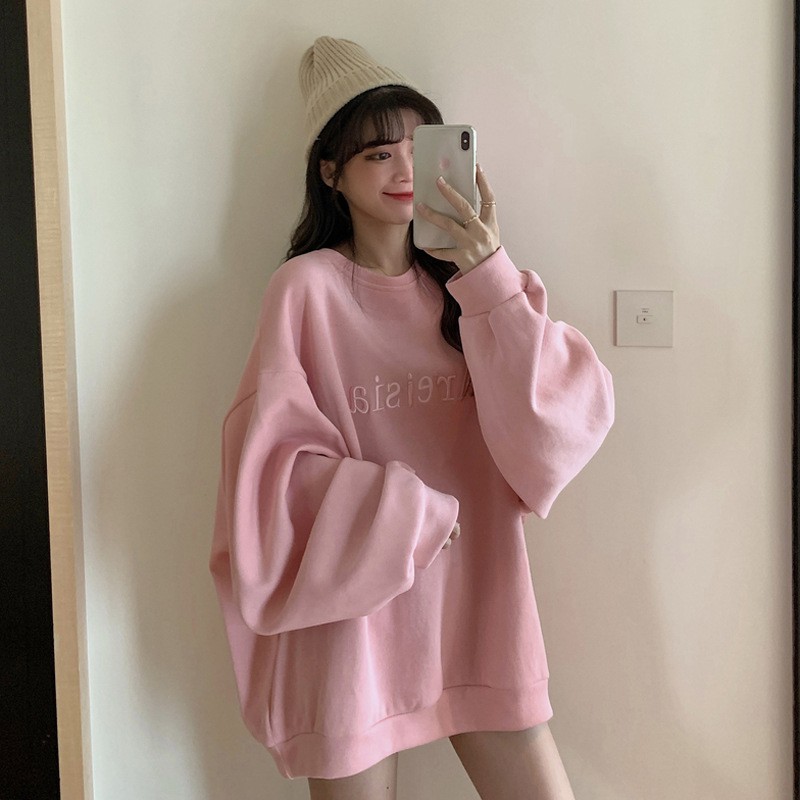 Áo Nỉ Da Cá ARIESIA Pastel 🌸 Áo nỉ chui nữ cổ tròn nữ form rộng màu HỒNG tay bồng Ulzzang SIÊU HOT 🌸 | BigBuy360 - bigbuy360.vn