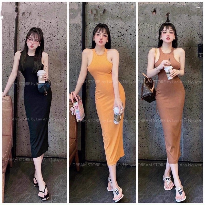 đầm ba lỗ body dáng dài, váy sát nách