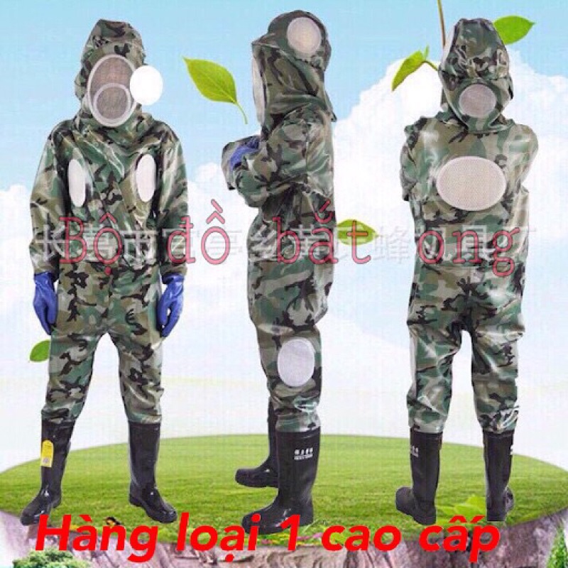 Bộ quần áo bắt ong rừng liền ủng và gang tay cao cấp