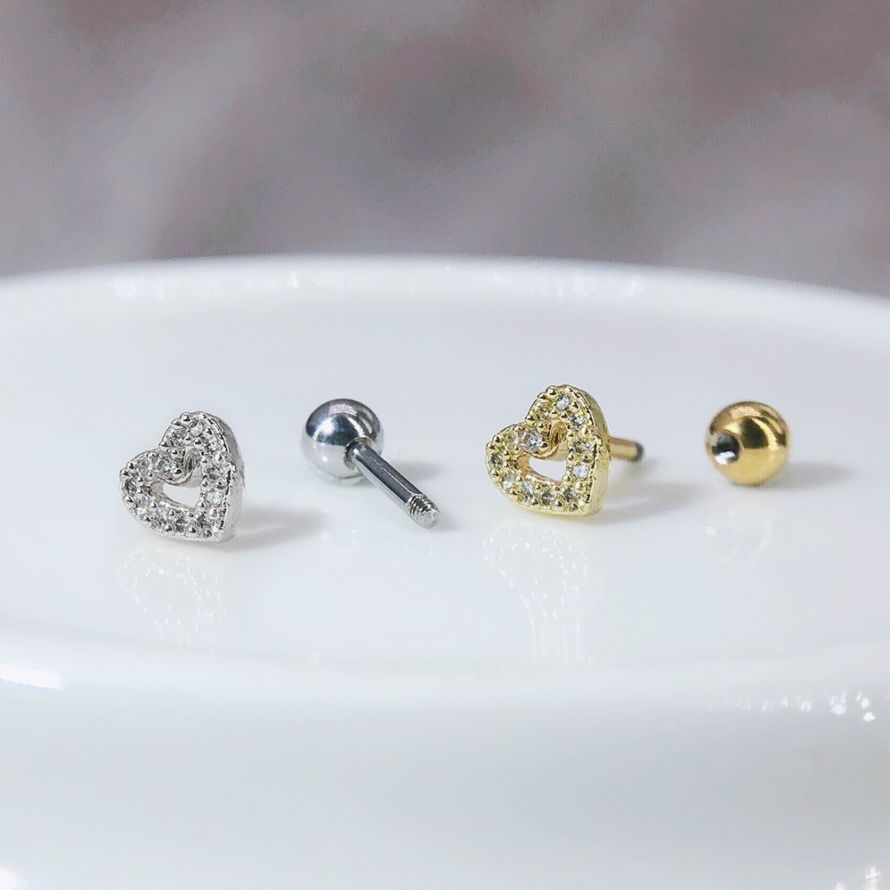 Khuyên Xỏ Sụn Tai Bằng Bạc Zircon Màu Sắc Hình Trái Tim Cho Nữ
