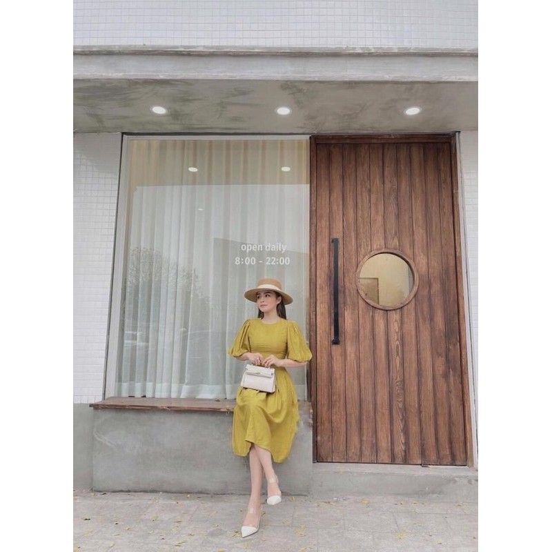 Váy li tay bồng cổ tròn 2 màu | BigBuy360 - bigbuy360.vn