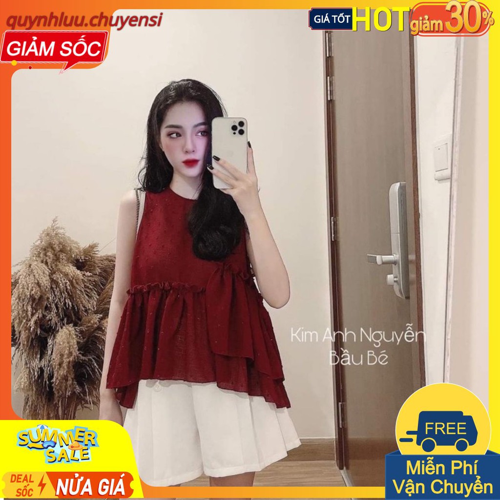 [Mã WASTCOOL giảm 15% tối đa 50K đơn 99K] BNU60 - SET ÁO ĐỎ BÈO TẦNG SÁT NÁCH + SOC TRẮNG NỮ