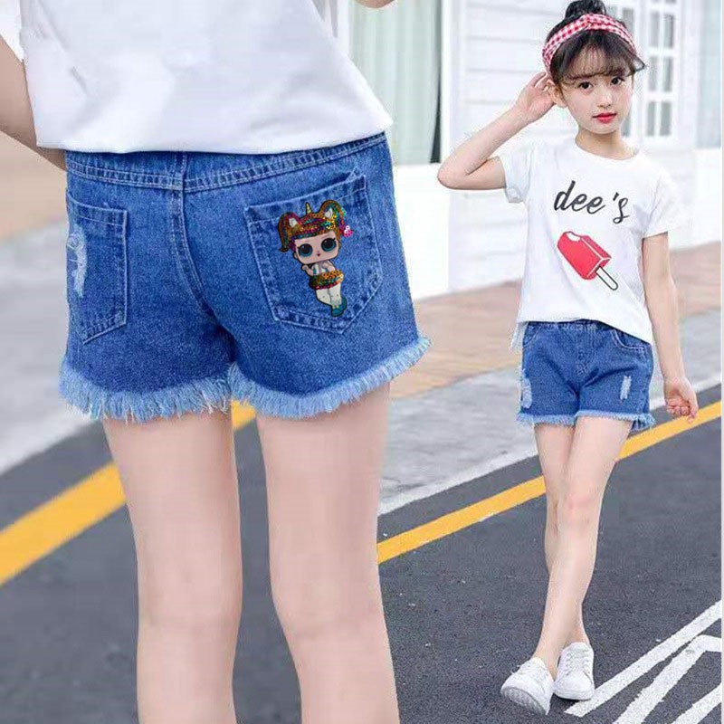 Quần Short Jean Viền Rách Cá Tính Dành Cho Bé Gái