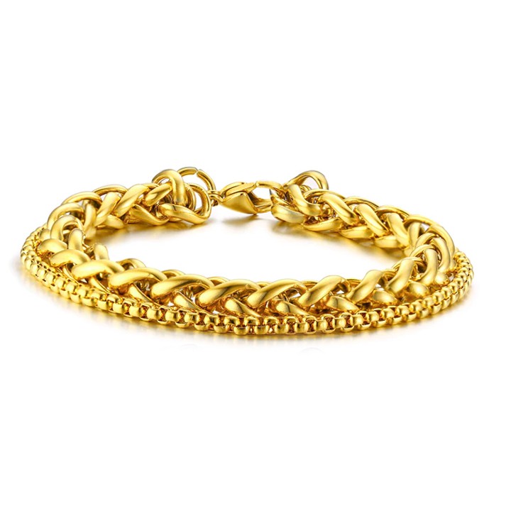 lắc tay inox 2 tầng mạ vàng bông dừa kết hợp khoen đang vuông siêu đẹp chuẩn thời trang