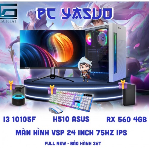 Full bộ PC Gaming, I3 10105f, Rx560 4g d5, màn 24 VSP ips 75hz