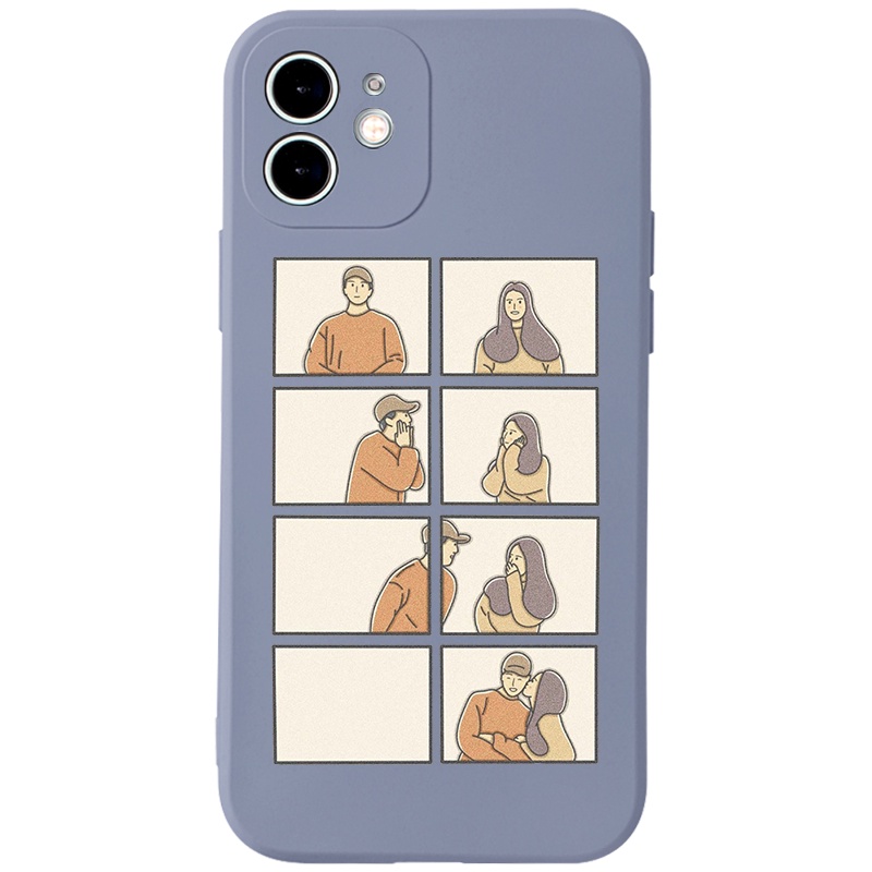 Ốp lưng JURSUE mềm viền vuông hình cặp đôi hoạt hình cho iPhone 13 12 11 Pro Max SE 2020 X XR XS 8 7 ip 6S 6 Plus Y2077