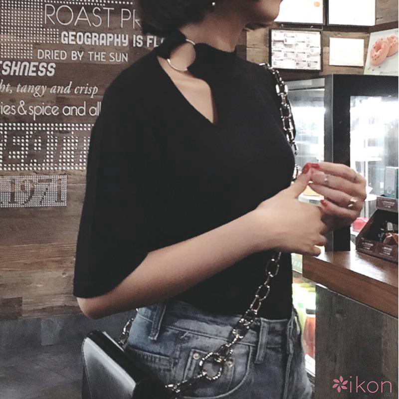 Áo thun tay ngắn cổ lọ quyến rũ cho nữ Vintage Thời Trang Cho Nữ