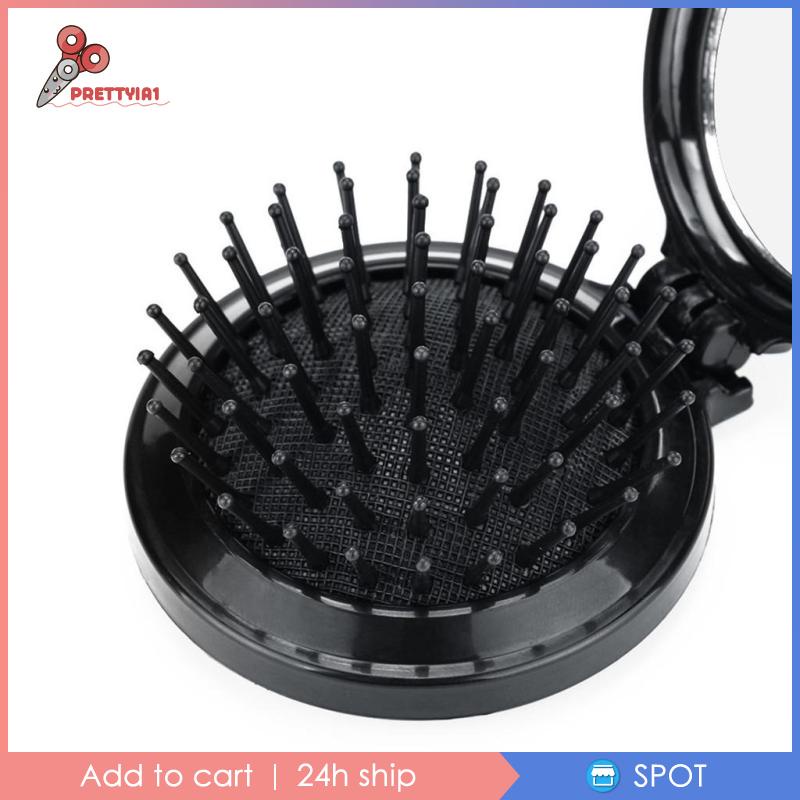 Lược Chải Tóc Kèm Gương Tròn Màu Đen Chống Tĩnh Điện Prettyia1