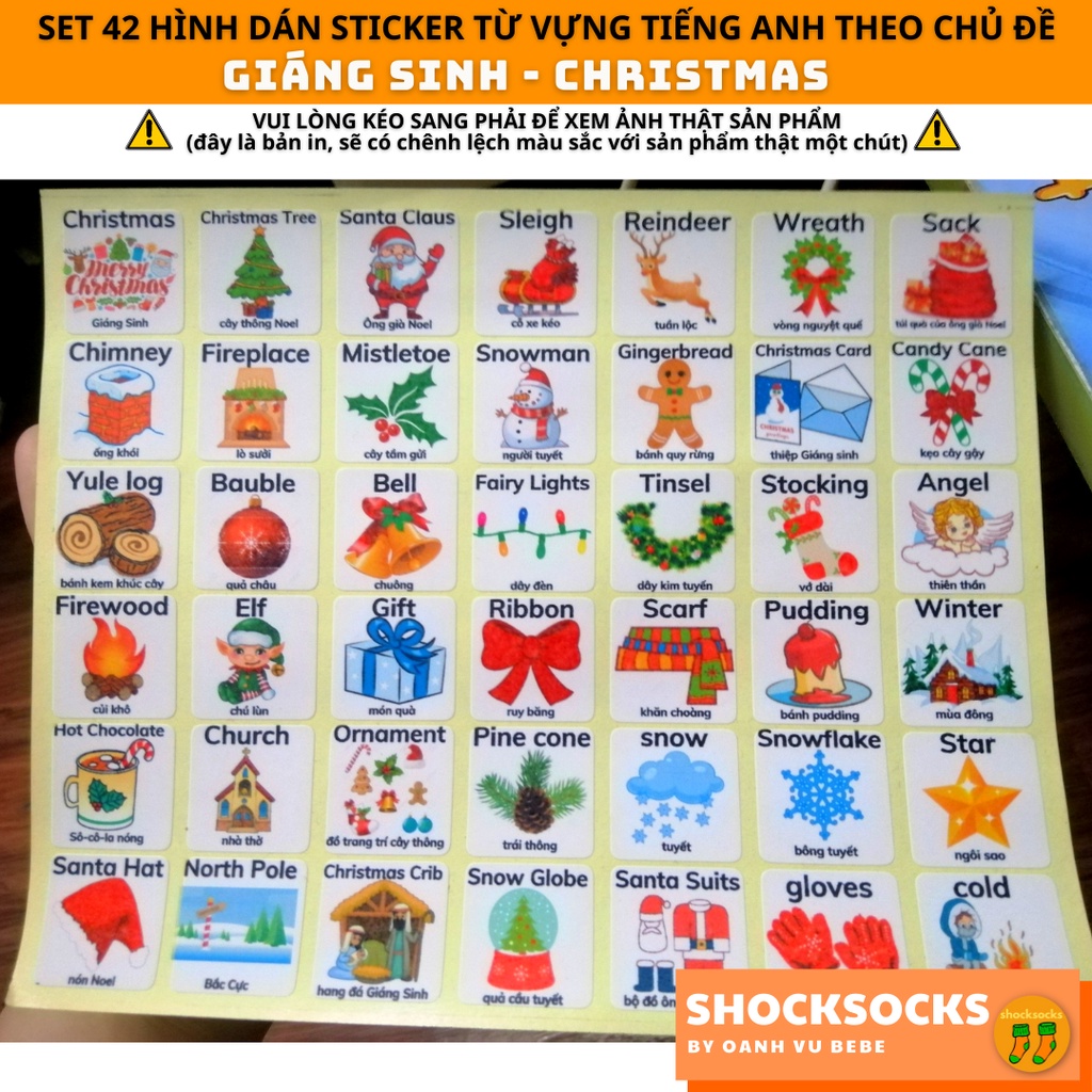 🔥42 hình dán sticker từ vựng tiếng Anh chủ đề NGÀY LỄ - GIÁNG SINH 🔥