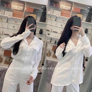 sơ mi đũi trắng túi ngực